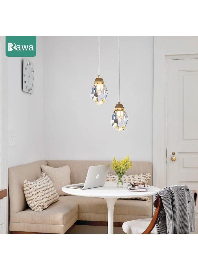 روعة مصباح معلق من الكريستال الماسي الخفيف، مصباح معلق صغير للسقف بلمسة نهائية من النحاس المطلي باللون الذهبي، مصباح معلق LED متغير الألوان من الكريستال المنشوري للمطبخ والحمام وغرفة النوم والبار (مصباح واحد) - Image 3